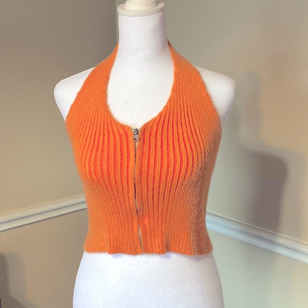 Shein Peach Zip Front Crop Top